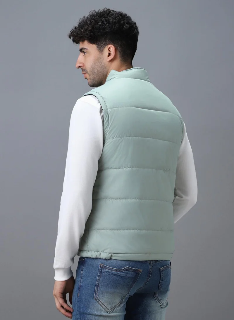 Urbano Fashion  Urbano Fashion Men's Green Sleeveless Zippered Puffer Jacket for Men | Best Price UAE